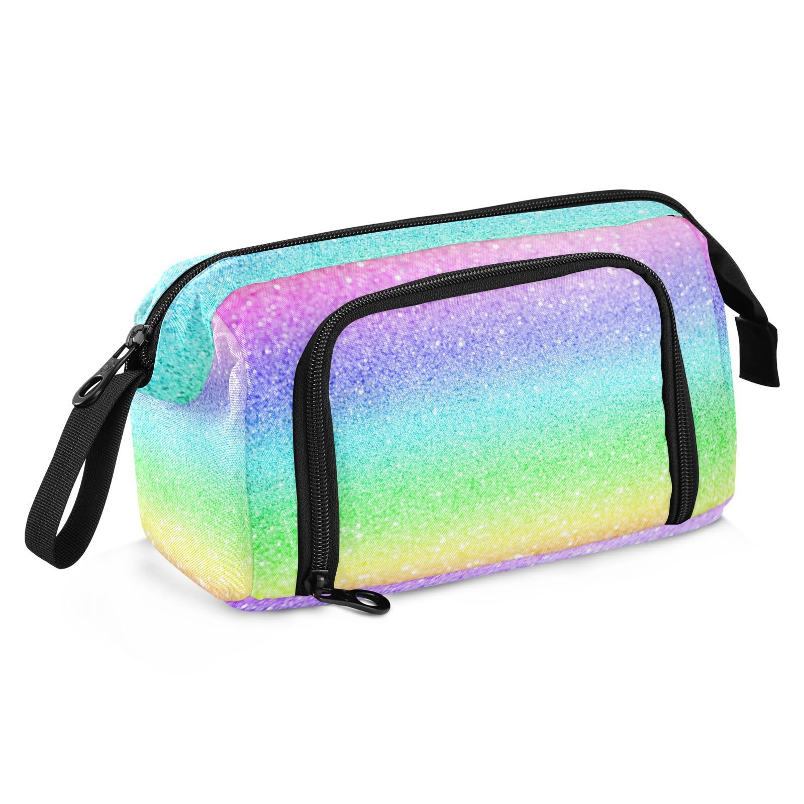 Yasala Pencil Case Gradient Glitter Rainbow Sparkle Pen Pouch Holder Art Kits Storage Bag Cosmetic Organizer Carrying Case for Office Supplies Travel Bag for Makeup Large Stationary Bag with Handle