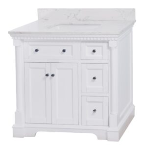 Sydney 36-inch Bathroom Vanity (Engineered Marble/White): Includes White Cabinet with Engineered Marble Countertop and White Ceramic Sink