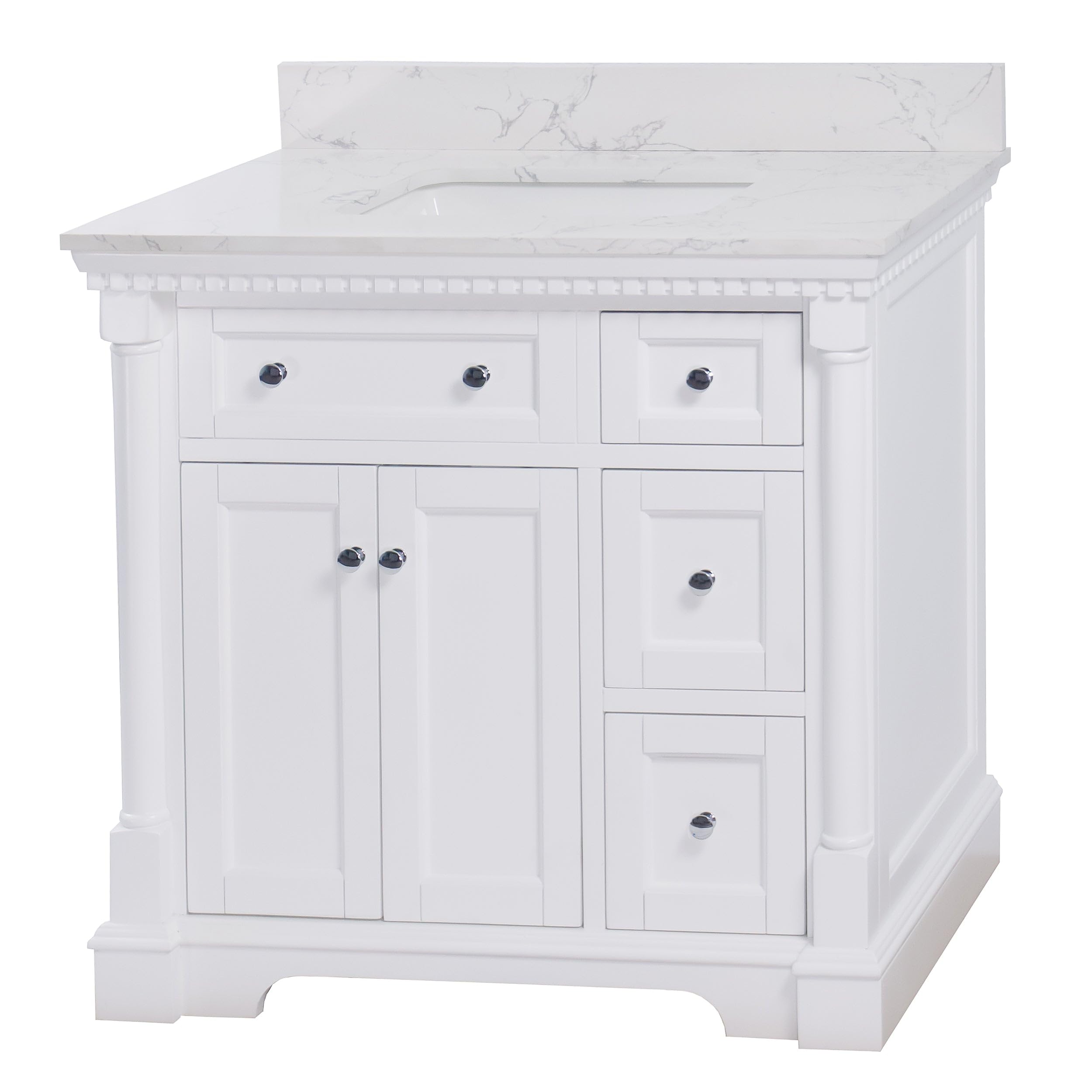 Sydney 36-inch Bathroom Vanity (Engineered Marble/White): Includes White Cabinet with Engineered Marble Countertop and White Ceramic Sink