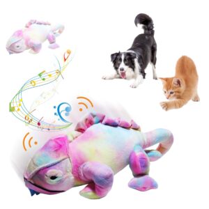 letwearn interactive dog toys, upgrade active moving pet plush toy for boredom talking and singing moving dog ball washable cartoon pink squeaky lizard chew toy for dog cats