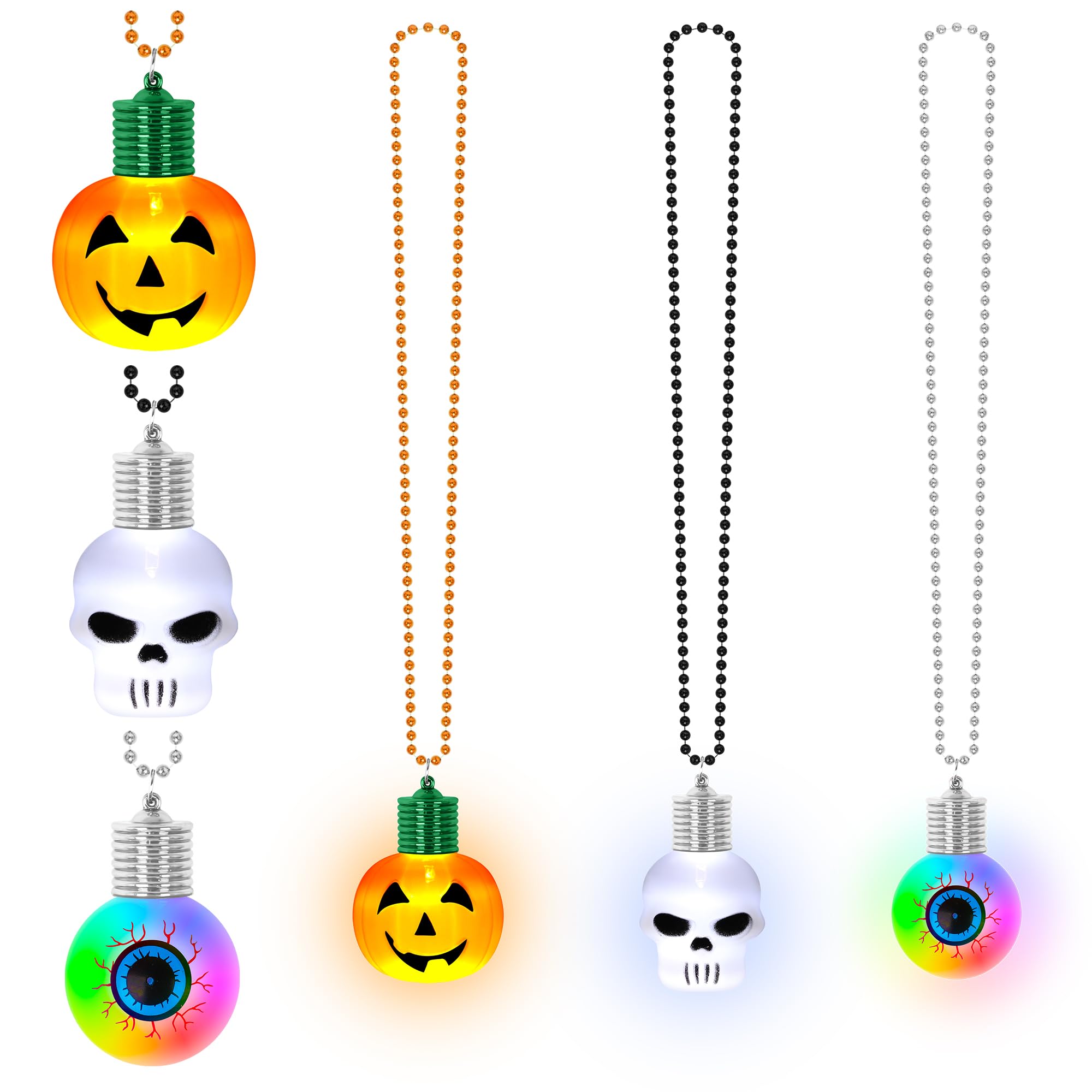 3PCS Halloween Necklace Party Favors, Halloween Light up Skulls Pumpkins Necklace, Glow in Dark Necklace with 3D Blub Pendant, Halloween Festival Accessories for Trick or Treat Party Supplies Decor