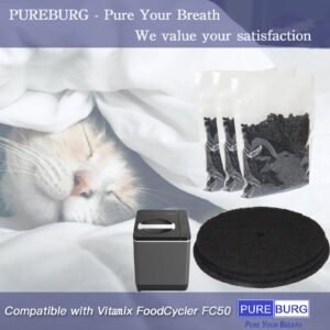 PUREBURG FC-50 Odor Absorbing Carbon Refills Pack Compatible with Vitamix FoodCycler FC50, Collecton Lid Filter Carbon Filters 3+3