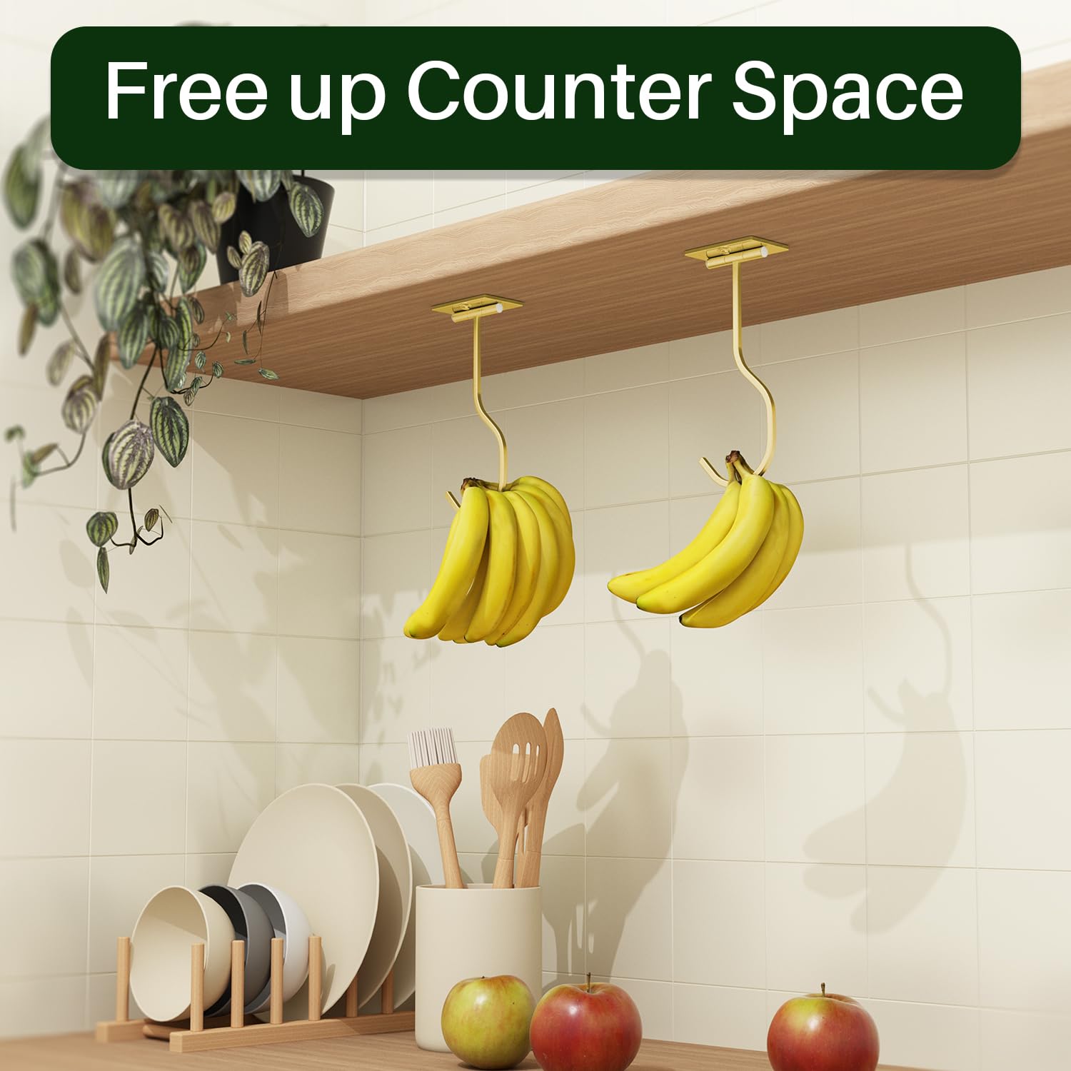 bussdis Folding Banana Hanger Hook Gold - Banana Holder Under Cabinet, Self Adhesive Banana Hook