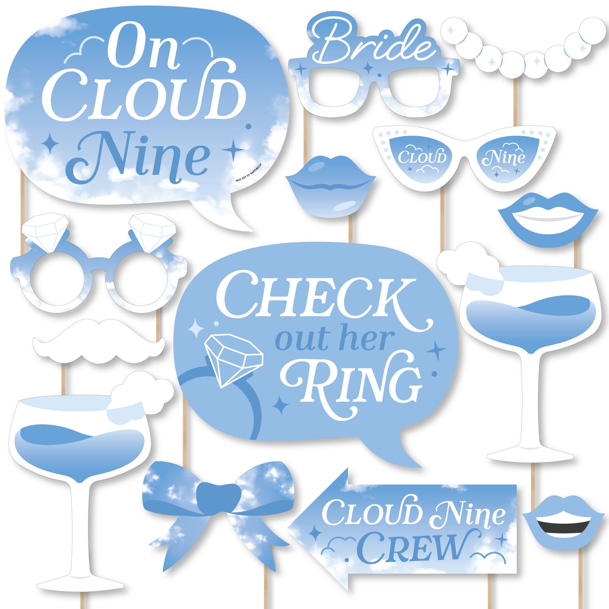 Big Dot of Happiness On Cloud 9 - Bridal or Bachelorette Party Photo Booth Props Kit - 20 Count