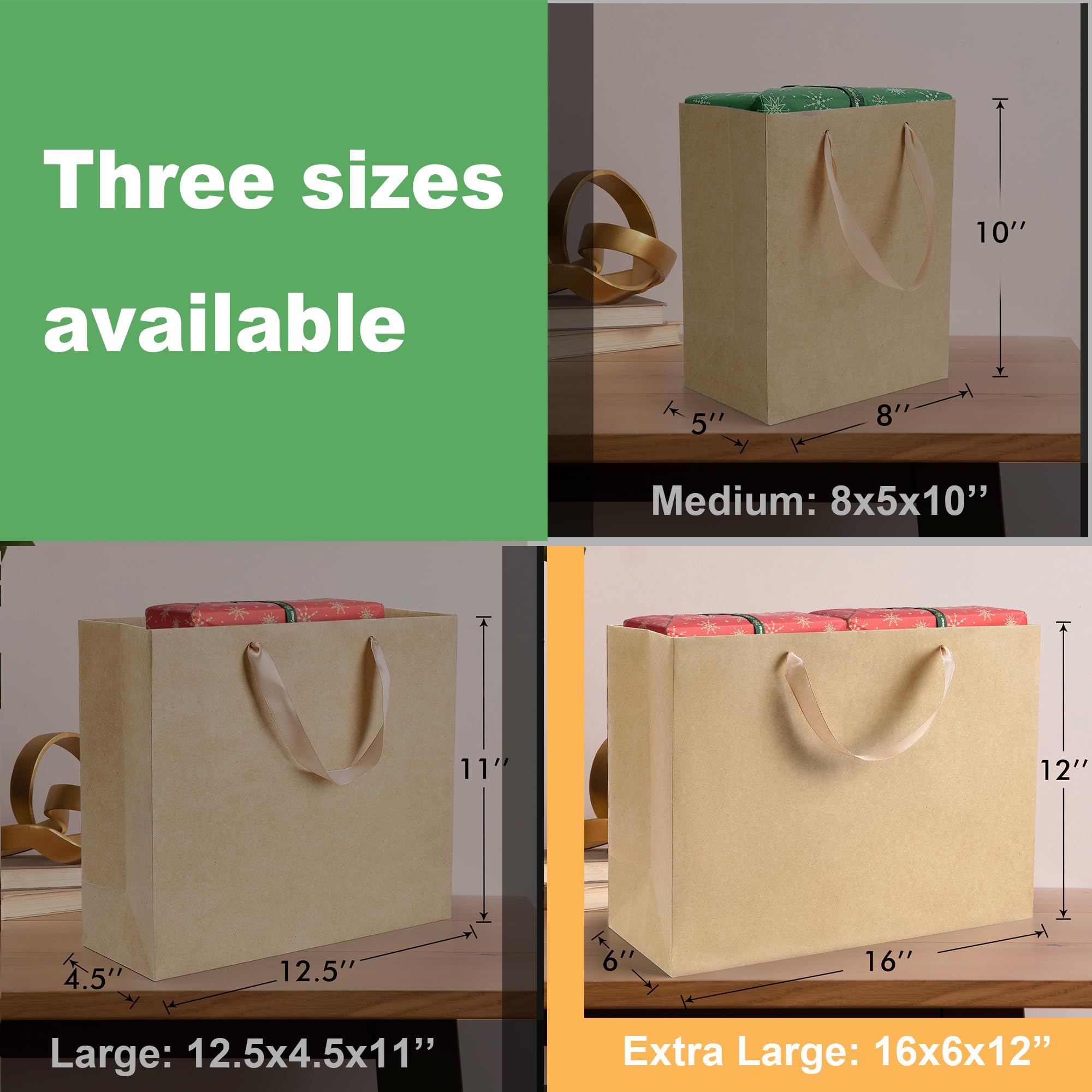 MOXARYSU Brown Gift Bags With Handles: 16x6x12 Inch 3pcs Extra Large Kraft Gift Bags Bulk For Party Shopping Birthday Wedding