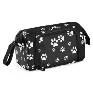 yasala pencil case white dog cat paw print black pen pouch holder art kits storage bag cosmetic organizer carrying case for office supplies travel bag for makeup large stationary bag with handle