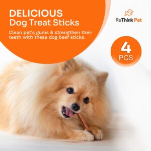 ReThink Pet Dog Jerky Treats Made in USA Only, Natural Beef Jerky, Long-Lasting Jerky Dog Treats for Pet's Dental Hygiene, All-Natural Dog Treats, 4-Pc Chew Sticks for Dogs, Dog Jerky Treats