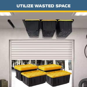 GUDESEN Overhead Bin Rack for Nine Bins | Overhead Garage Storage Rack to Mount on Ceiling with Adjustable Width | Supports Most Black and Yellow Storage Bins (4 Pack)