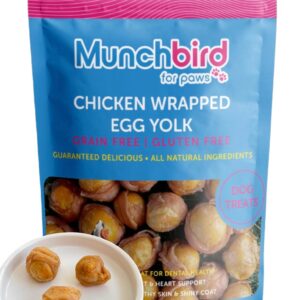 Munchbird Dehydrated Chicken Jerky Wrapped Egg Yolk Dog Treats, 100% Egg Yolk, Food Topper for Dogs, No Filler, Alternative to Freezed Dried Quail Egg Yolk, 7 OZ (Pack of 20 to 30 Egg yolks)