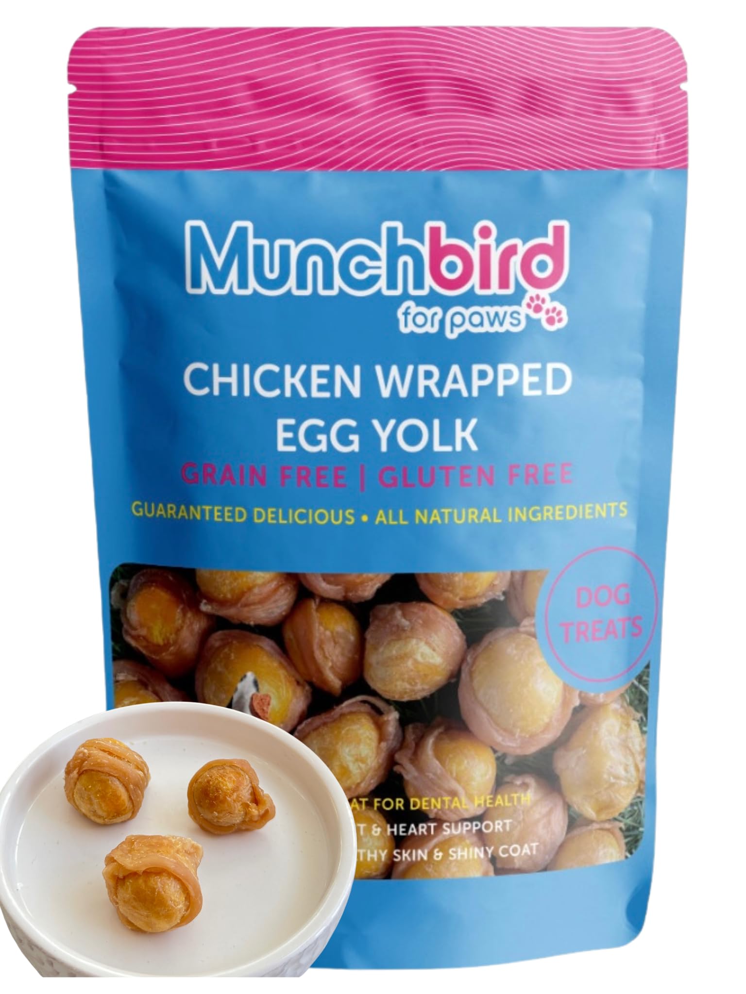 Munchbird Dehydrated Chicken Jerky Wrapped Egg Yolk Dog Treats, 100% Egg Yolk, Food Topper for Dogs, No Filler, Alternative to Freezed Dried Quail Egg Yolk, 7 OZ (Pack of 20 to 30 Egg yolks)