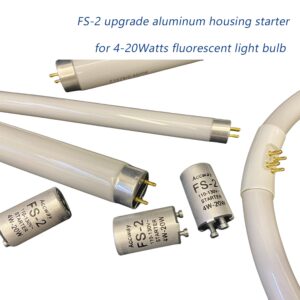 Accway 4pack Aluminum Housing FS-2 Fluorescent Starter for 4-20 watts, FS-2/S2 Preheat Fluorescent Light Bulbs Starter with Condenser