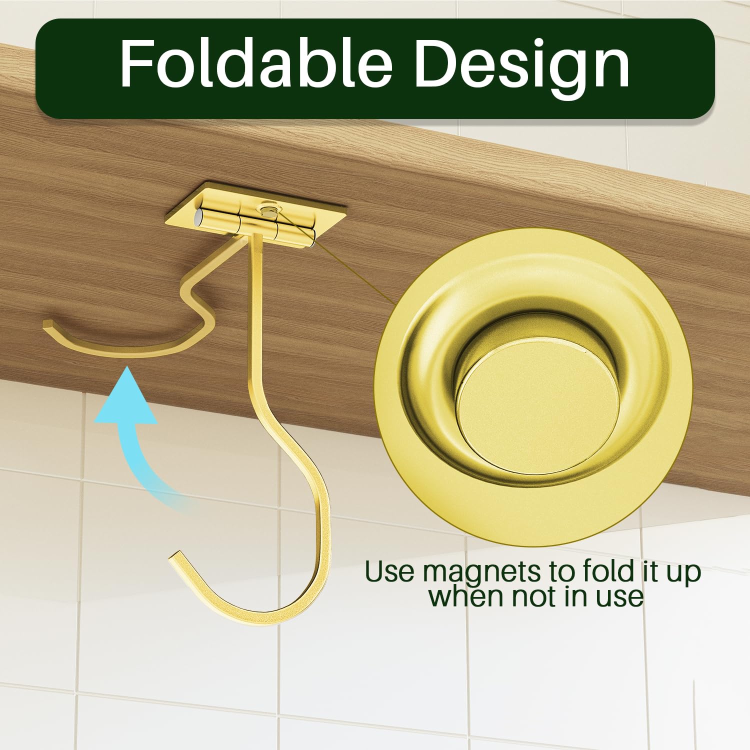 bussdis Folding Banana Hanger Hook Gold - Banana Holder Under Cabinet, Self Adhesive Banana Hook