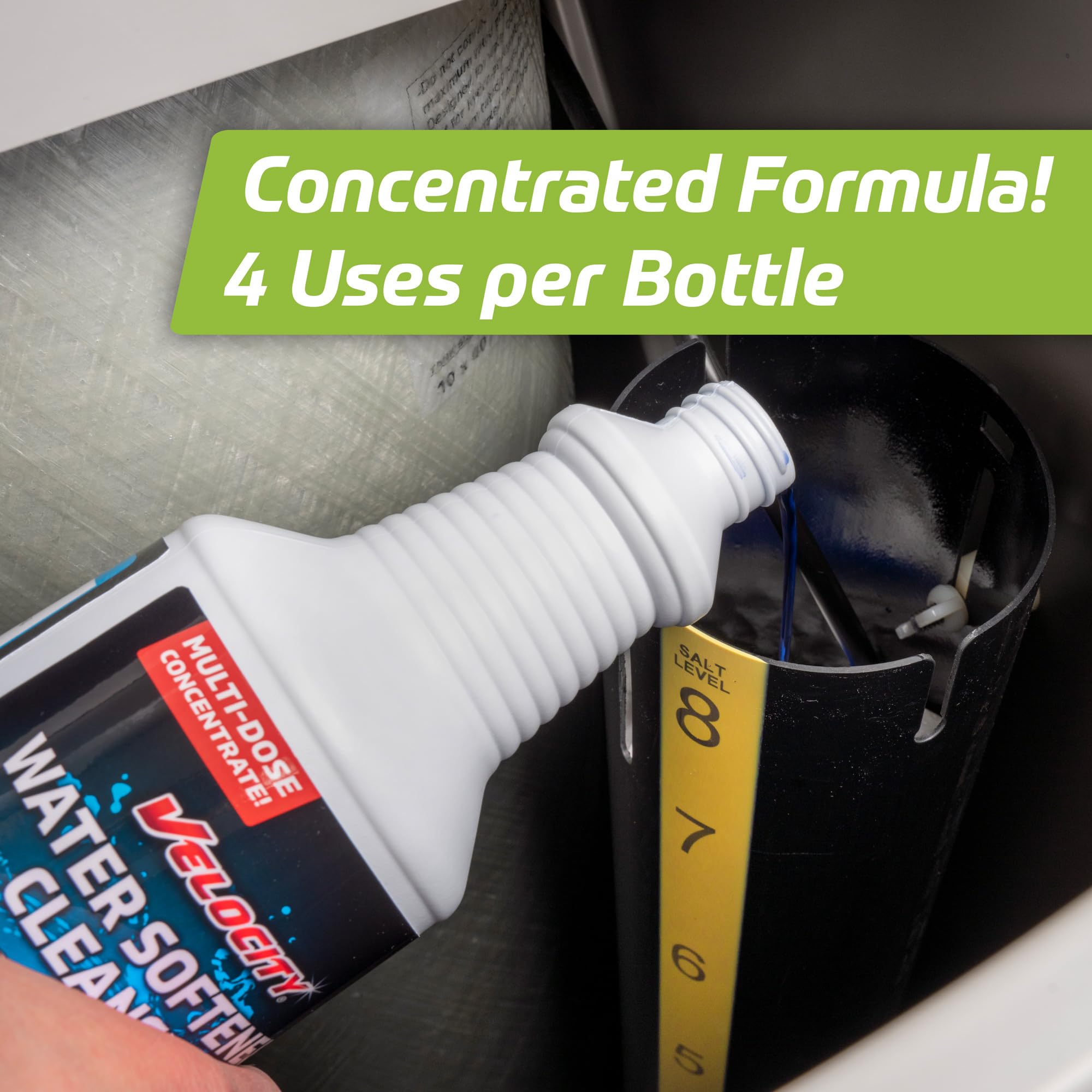 Velocity Water Softener Cleaner Solution - 4 Uses Per Bottle. Restores Softener Efficiency. Removes Contaminants & Extends Water Softener Life