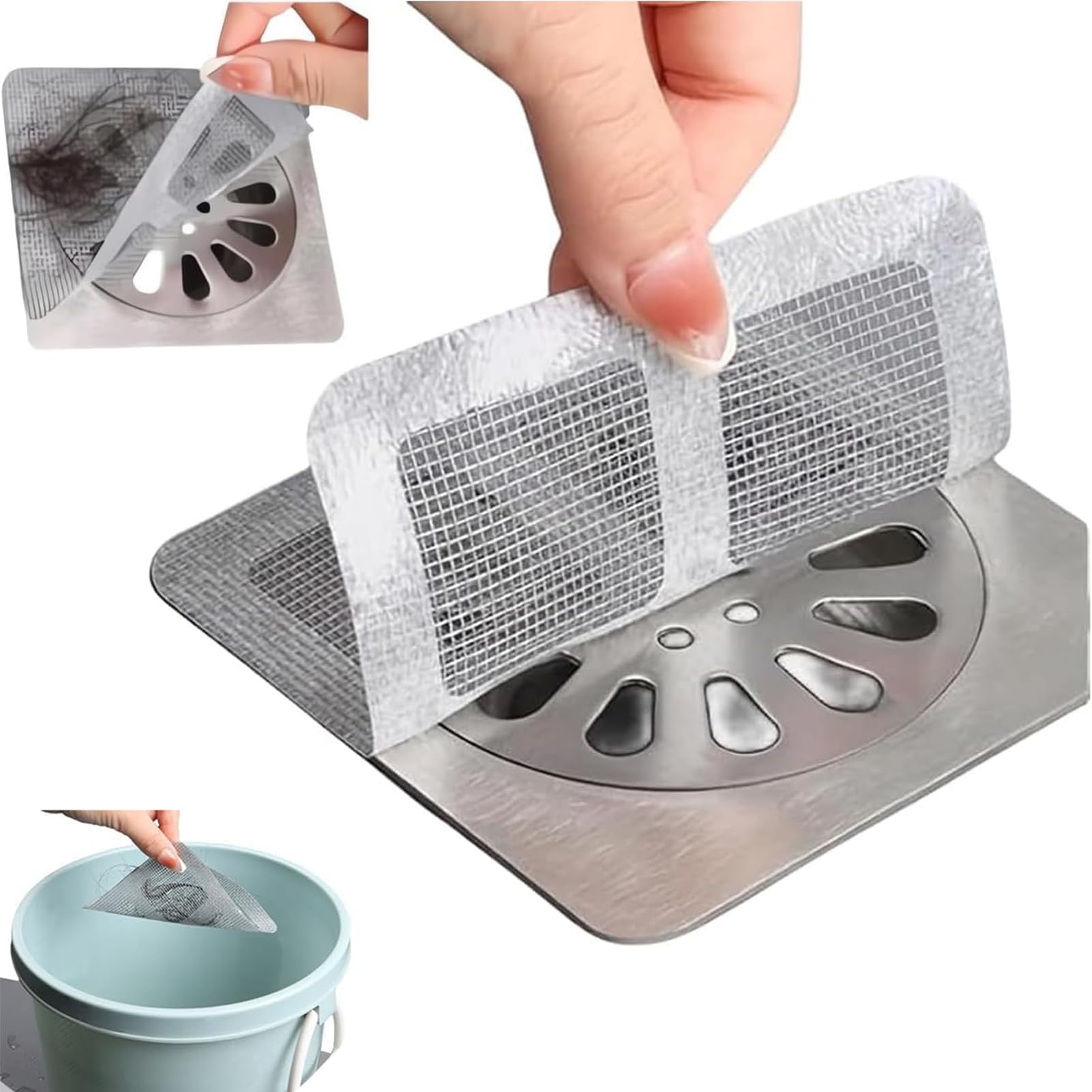 Shower Drain Cover Hair Catcher - 20 Pcs Disposable Hair Drain Stickers Shower Drain Mesh Stickers, Bathroom, Laundry, Bathtub, Kitchen, Sink, for Human and pet Hair (50)