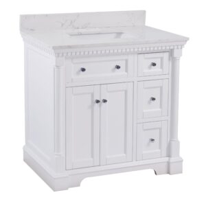 Sydney 36-inch Bathroom Vanity (Engineered Marble/White): Includes White Cabinet with Engineered Marble Countertop and White Ceramic Sink