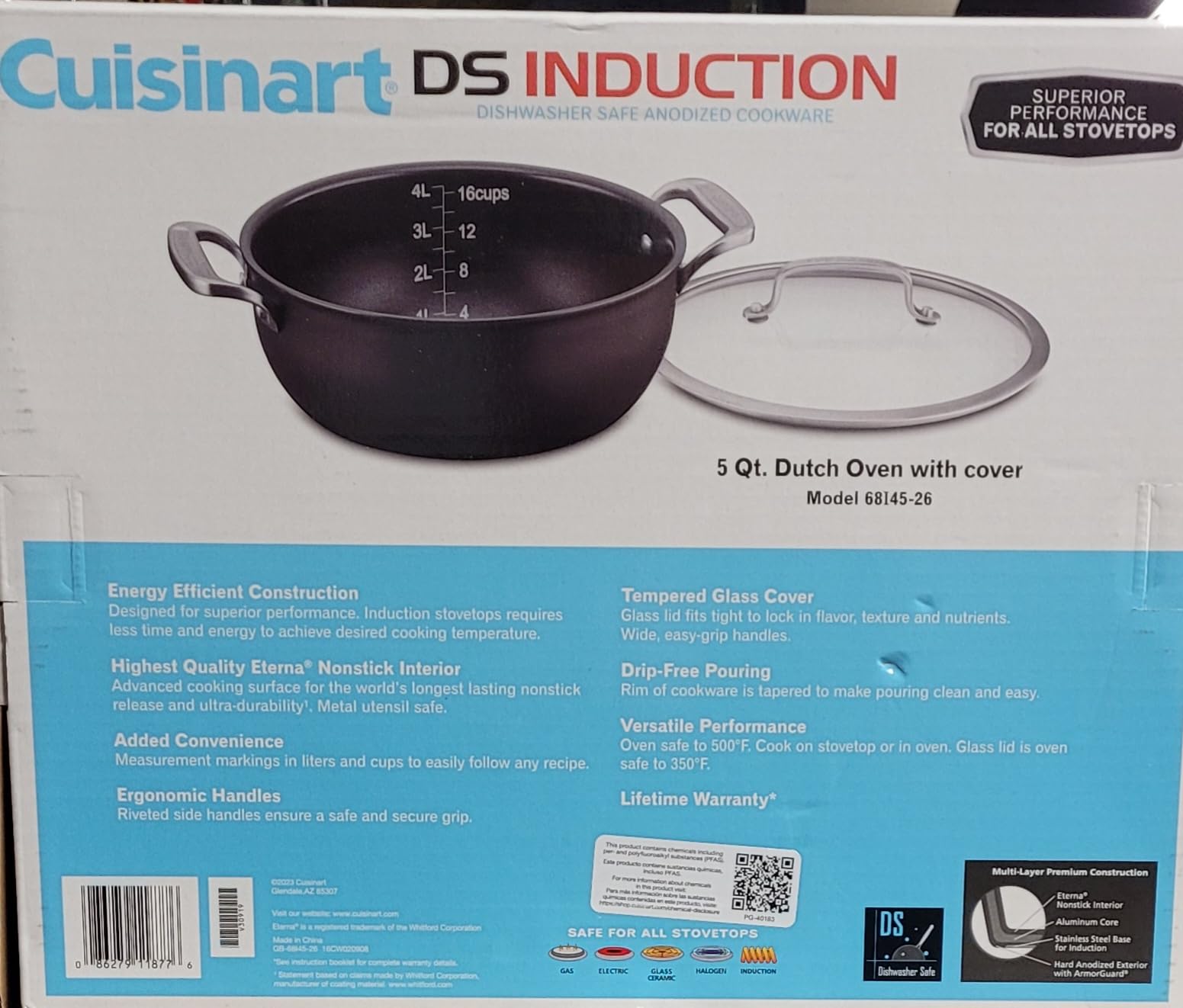 CUISINART DS INDUCTION DISHWARE SAFE ANODIZED COOKWARE 5 QT DUTCH OVEN WITH COVER