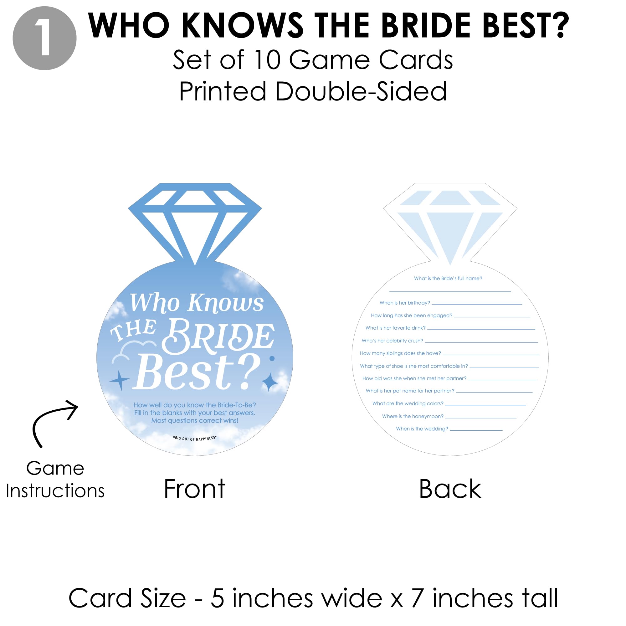 Big Dot of Happiness On Cloud 9-4 Bridal Shower Games - 10 Cards Each - Who Knows The Bride Best, Bride or Groom Quiz, Whats in Your Purse and Love - Gamerific Bundle