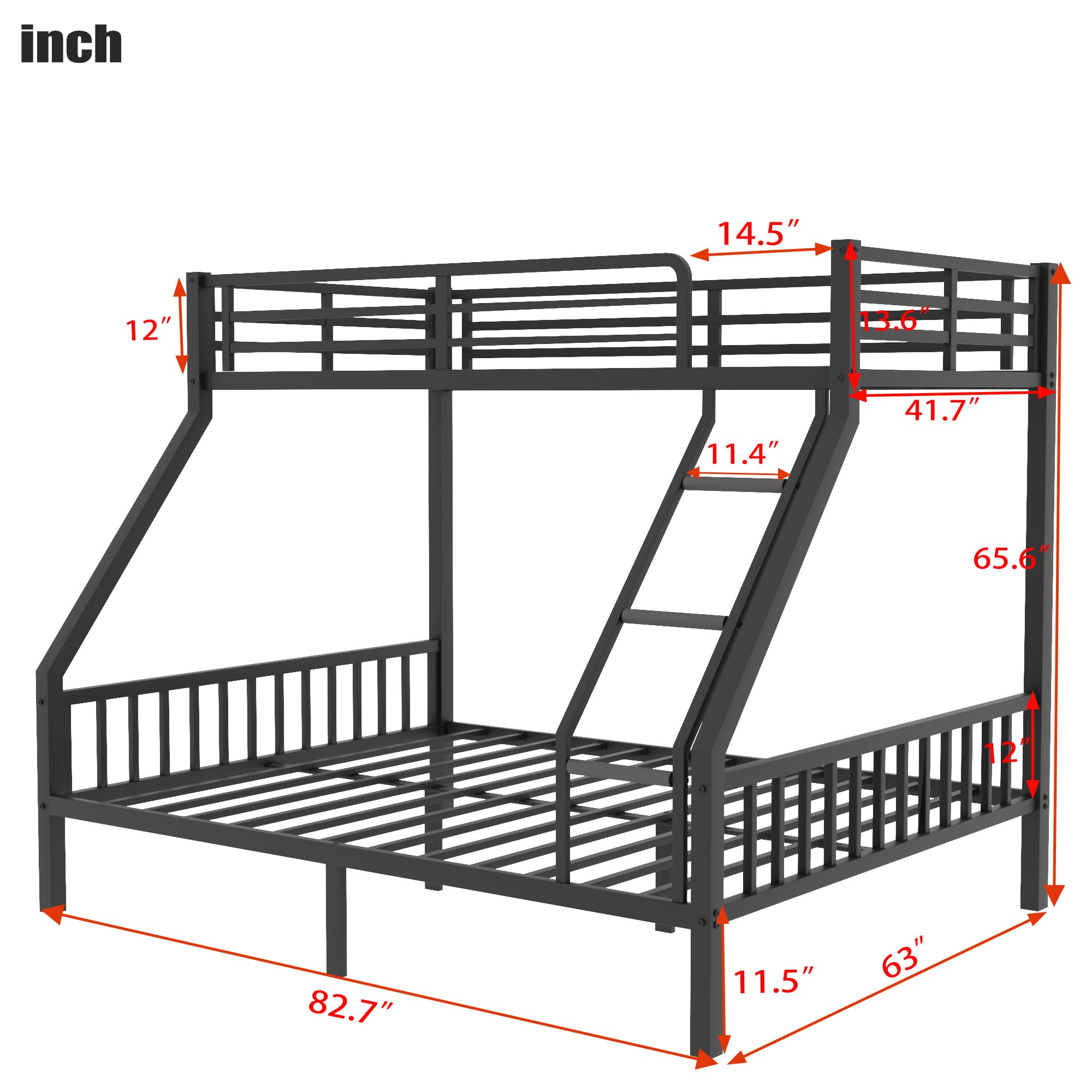 Mirightone Twin XL Over Queen Bunk Beds for Adults and Teens, Heavy-Duty Metal Bunk Bed Frame Ladder and Slats Support for Boys Girls,Space-Saving,Noise Reduced,Black