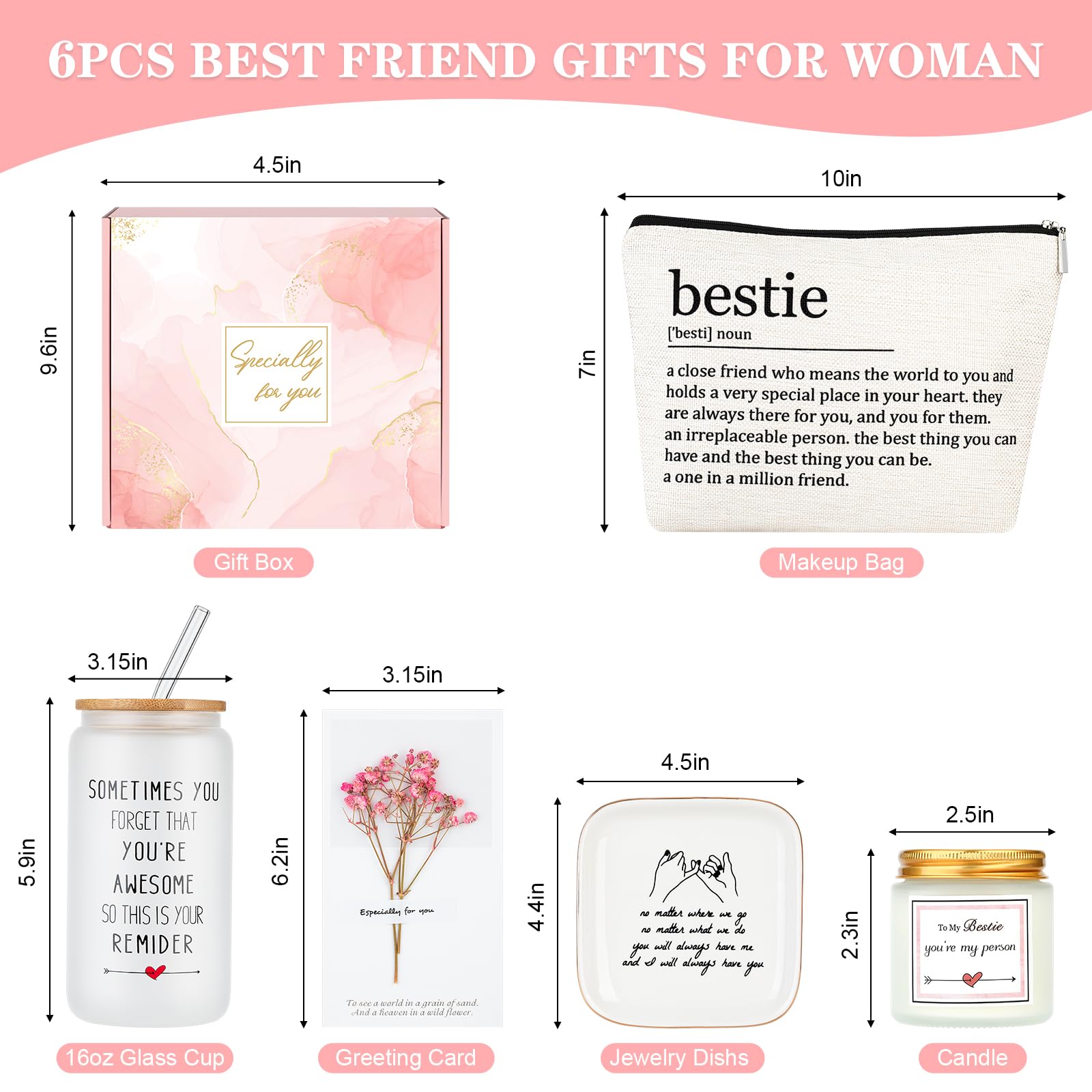 Best Friend Birthday Gifts for Women, Gifts for Best Friend Woman Unique Friendship Gifts for Women Bestie Gifts Birthday Gift Basket for Friends Female Soul Sister BFF