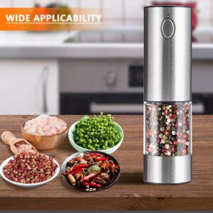 Electric Salt and Pepper Grinder, SDMXSE Rechargeable Stainless Steel Automatic Mills with Washable 95ml Container, LED Light, Refillable Electric Salt Shakers for Kitchen, Silver