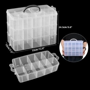 Tyminin 3-Tier Clear Plastic Swing Organizer Box, Large Portable Dividers Container, Craft Storage Bin with 30 Compartments, Large