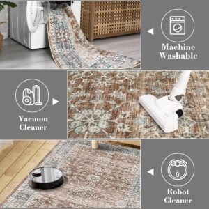 Haperlare Large Living Room Area Rug - 8x10 Large Bedroom Rug Distressed Non-Slip Non-Shedding Oriental Print Floor Carpet for Dining Room Kitchen Brown, 8 x 10