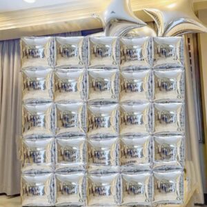 orgnafey square foil metallic silver balloons wall tunnel flat double sided mylar chrome silver balloon arch garland kit christmas wedding graduation engagement disco party background decorations