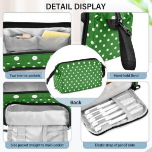 Yasala Pencil Case Polka Dot Gorgeous Green Pen Pouch Holder Art Kits Storage Bag Cosmetic Organizer Carrying Case for Office Supplies Travel Bag for Makeup Large Stationary Bag with Handle