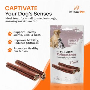 ReThink Pet Premium 2pcs Collagen Sticks for Dogs, All Natural Dog Collagen Sticks, Great Tasting to Support Healthy Skin & Shiny Coats, Highly Digestible, Beef Collagen Chews for Dogs, Collagen Chew