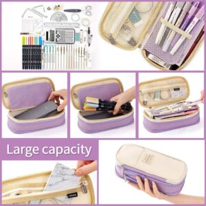 Generic Trendy Large Capacity Zipper Pencil Case Pen Pouch Bag Office Student Canvas Stationery (purple), tc001