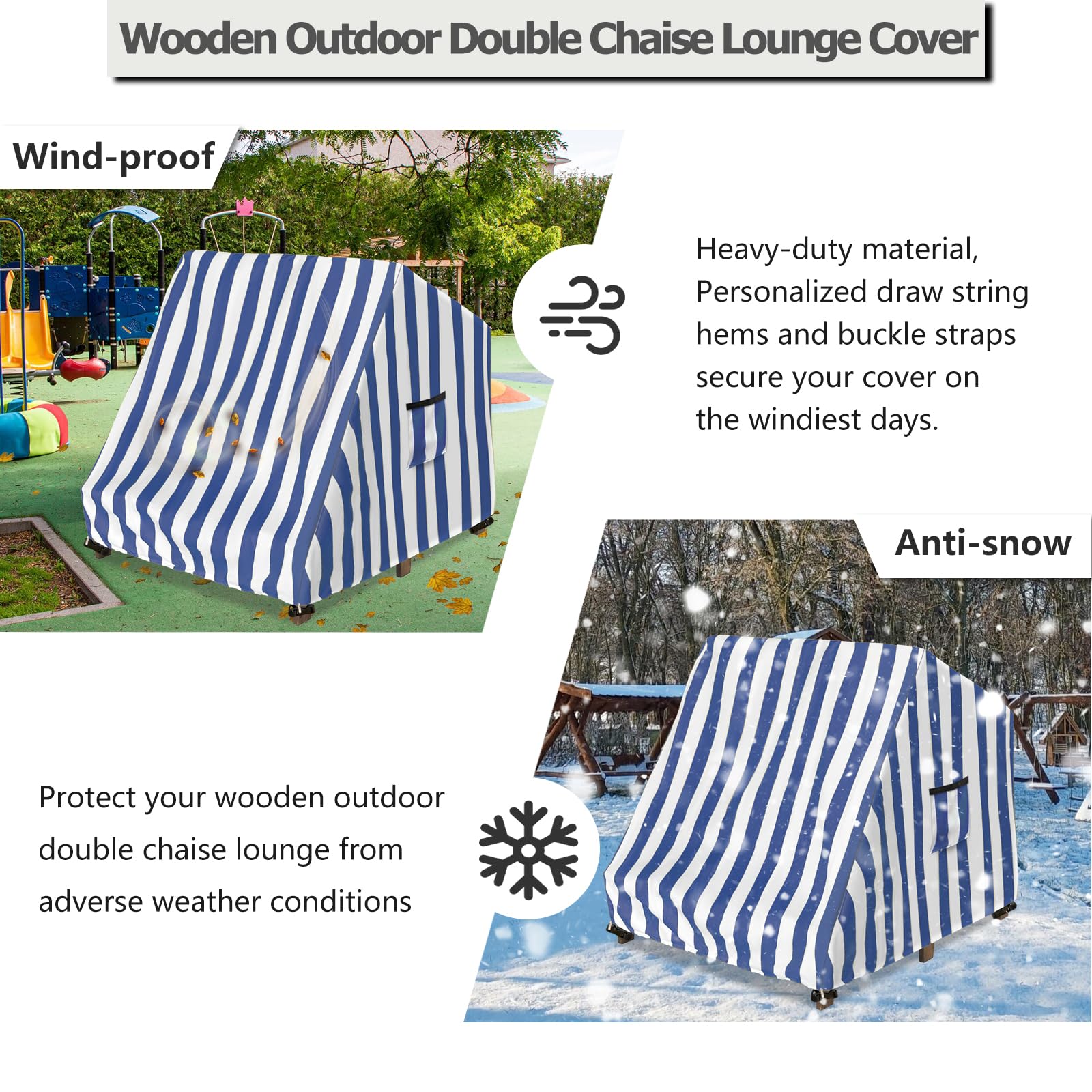 Sobana Kids Outdoor Chaise Lounge Cover for Wooden Double Chaise Lounge,Waterproof Patio Furniture Cover with Zipper for Kids or Pets,Blue