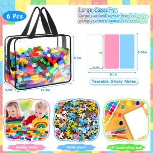 BFPT 6 Packs Toy Storage Bags Large with Zipper and Labels(6Pcs), PVC Waterproof Organizers Toy Bags for Board Games, Puzzles Pieces, Building Blocks, Handmade Accessories, Kid Books