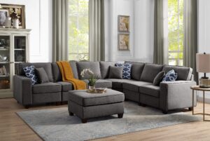 devion furniture leona sectional, charcoal gray 98" d x 124" w x 34" h