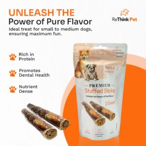 ReThink Pet Pack of 2 Dog Rawhide Sticks, Beef Stuffed, Odor-Free, All Natural, Healthy, Great Tasting Special Reward as Dog Treats, Long Lasting Dog Chew, Suitable for Puppy Small Dogs