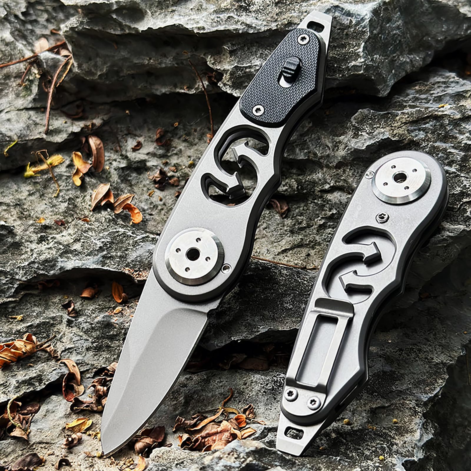 VIRENKNIFE Mini Folding Knife, Swivel Open Pocket Knife, Small EDC Knife with Pocket Clip and Glass Breaker for Men Women, Sharp Camping Survival Hiking Knife