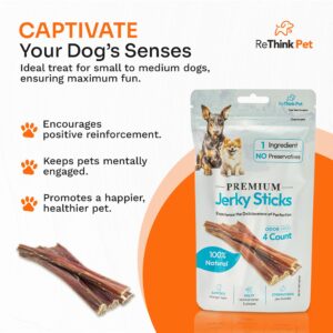 ReThink Pet Dog Jerky Treats Made in USA Only, Natural Beef Jerky, Long-Lasting Jerky Dog Treats for Pet's Dental Hygiene, All-Natural Dog Treats, 4-Pc Chew Sticks for Dogs, Dog Jerky Treats