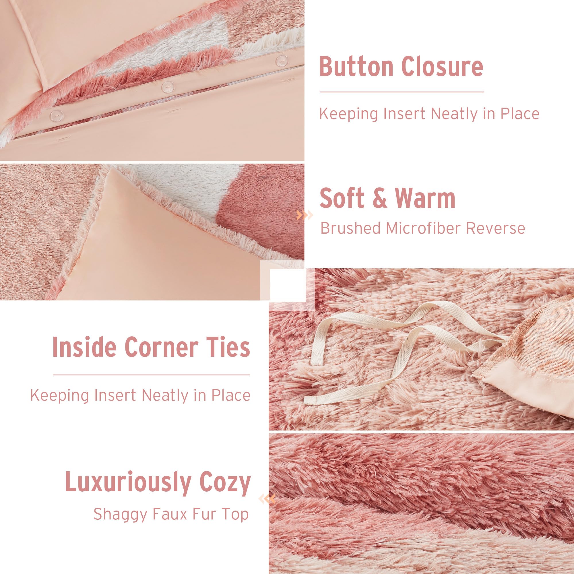 Intelligent Design Soft & Cozy Shaggy Faux Fur Duvet Cover Set, Trendy Ombre Design with Vibrant Color, All Seasons Soft Microfiber Duvet Bedding Cover, Sham, Cassie, Full/Queen Blush Multi 3 Piece