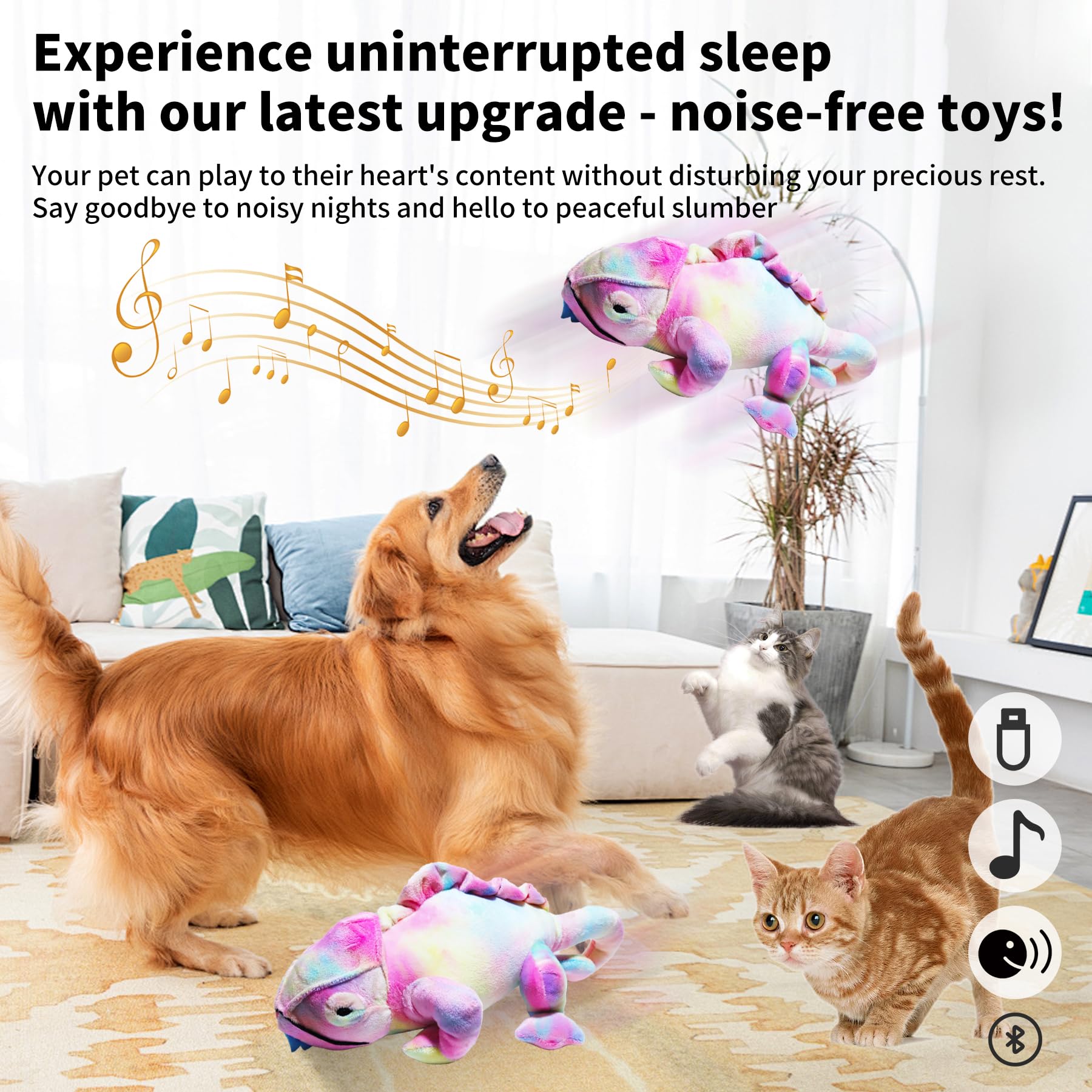 Letwearn Interactive Dog Toys, Upgrade Active Moving Pet Plush Toy for Boredom Talking and Singing Moving Dog Ball Washable Cartoon Pink Squeaky Lizard Chew Toy for Dog Cats