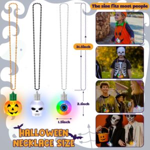 3PCS Halloween Necklace Party Favors, Halloween Light up Skulls Pumpkins Necklace, Glow in Dark Necklace with 3D Blub Pendant, Halloween Festival Accessories for Trick or Treat Party Supplies Decor