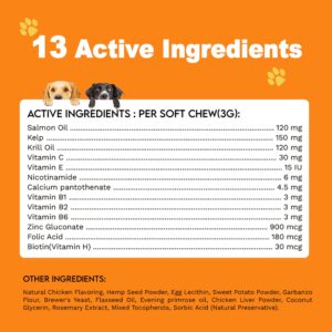 Munchy Chomps Salmon Oil for Dogs - Coat Health & Immunity Boost with Omega 3 Fatty Acids & Antioxidants - Promotes Radiant Coat & Skin Protection (Chicken)