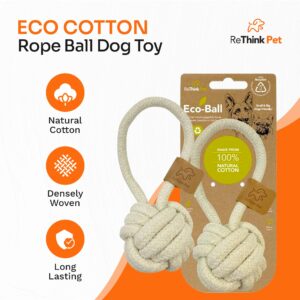 ReThink Pet Eco Cotton Rope Ball Dog Toy, Natural Cotton Dog Toy & Ball Rope Toys for Dogs, Rope Toy for Big & Small Dog, Densely Woven & Durable Dog Training Toys