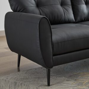 TYBOATLE Sofa Couch 61" Small Loveseat Couches for Living Room Leather Couch Mid Century Modern Tufted Mini Sofa Comfy Office 2 Seat Settee Love Seat Small Couches for Small Spaces Bedroom (1, Black)