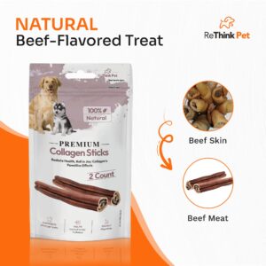 ReThink Pet Premium 2pcs Collagen Sticks for Dogs, All Natural Dog Collagen Sticks, Great Tasting to Support Healthy Skin & Shiny Coats, Highly Digestible, Beef Collagen Chews for Dogs, Collagen Chew