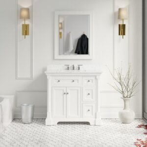 sydney 36-inch bathroom vanity (engineered marble/white): includes white cabinet with engineered marble countertop and white ceramic sink