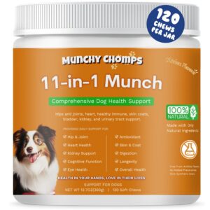 munchy chomps 11-in-1 multivitamin treats for dogs - comprehensive health support for adult & senior dogs - promotes hip & joint mobility, heart health, and digestive wellness (chicken)