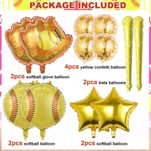 Softball Party Balloons,12pcs Softball Glove Foil Balloons, Balloons,Bat Balloons confetti balloons for Sports Theme Supplies Gender Reveal Baby Shower Decoration,Boys Girls Birthdays Party Supplies