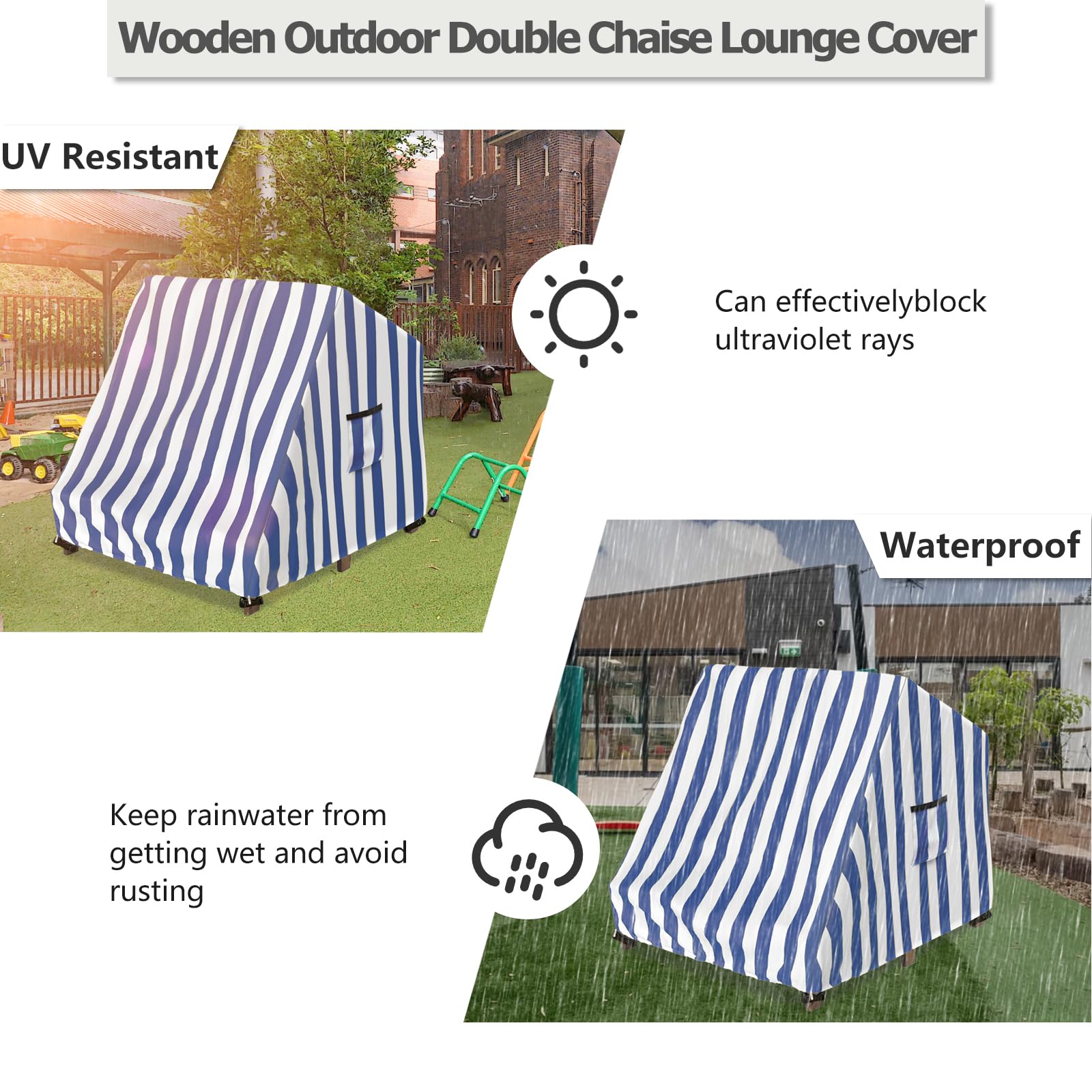 Sobana Kids Outdoor Chaise Lounge Cover for Wooden Double Chaise Lounge,Waterproof Patio Furniture Cover with Zipper for Kids or Pets,Blue