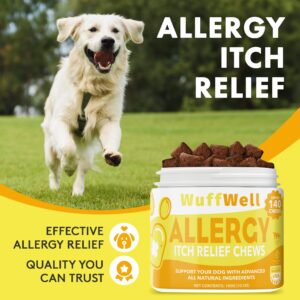 WuffWell Allergy Chews for Dogs - Dog Allergy Relief & Itch Medicine - Allergy Supplements for Dogs Itching/Licking - Aller Immune Bites - Pet Allergy Chews - Allergy & Immune Chews