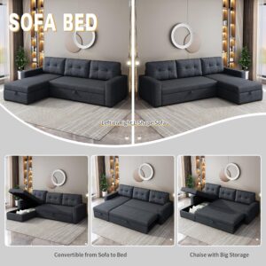 Favfurish 81.5" Sectional Sleeper Sofa with Storage Chaise, L Shaped Pull Out Couch Bed with 3 Removable Back Cushion for Living Room,Apartment,Office, Dark Grey