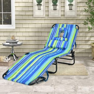 Giantex Tanning Chair, 350lbs Adjustable Patio Lounge Chair w/Face Hole, Removable Pillows, Carry Strap, Layout Chair, Folding Beach Chair, Outdoor Chaise Lounge for Poolside Lawn (1, Stripe)